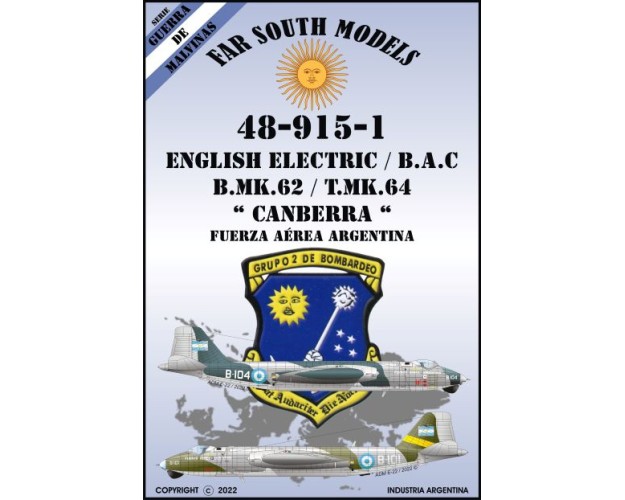ENGLISH ELECTRIC B.A.C / B.MK.62 / T.MK.64 "CANBERRA" - FUERZA AÉREA ARGENTINA - CALCAS 1/48