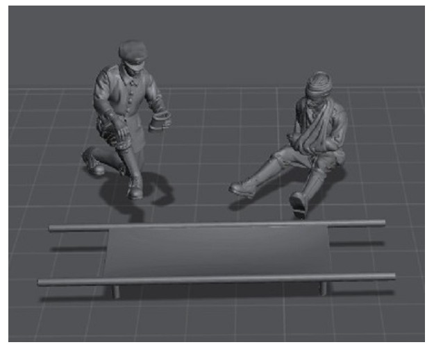 WWI Médico y herido + camilla (2 figuras)