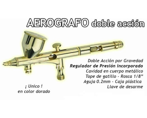 AERÓGRAFO DORADO DOBLE ACCIÓN AB-180G C/REGULADOR