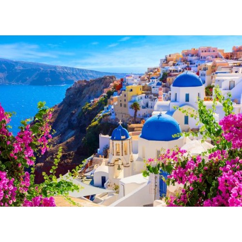 Santorini View with Flowers, Greece