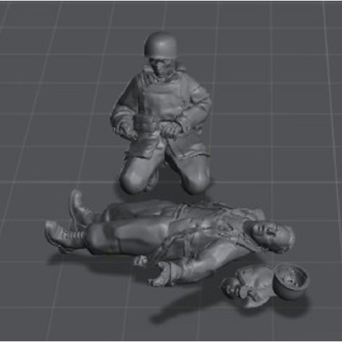 Paracaidista alemán médico con herido (2 figuras)