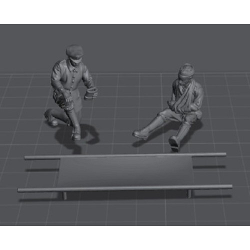 WWI Médico y herido + camilla (2 figuras)