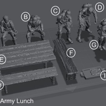 WWI Alemanes - comiendo (5 figuras + mesa + 2 bancos + accesorios)